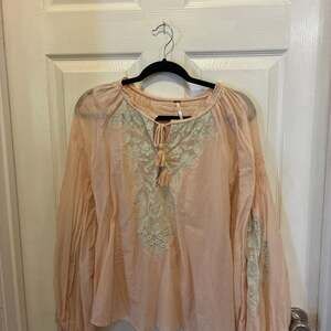 Free People Shimla Peach Embroidered Lace Peasant Blouse